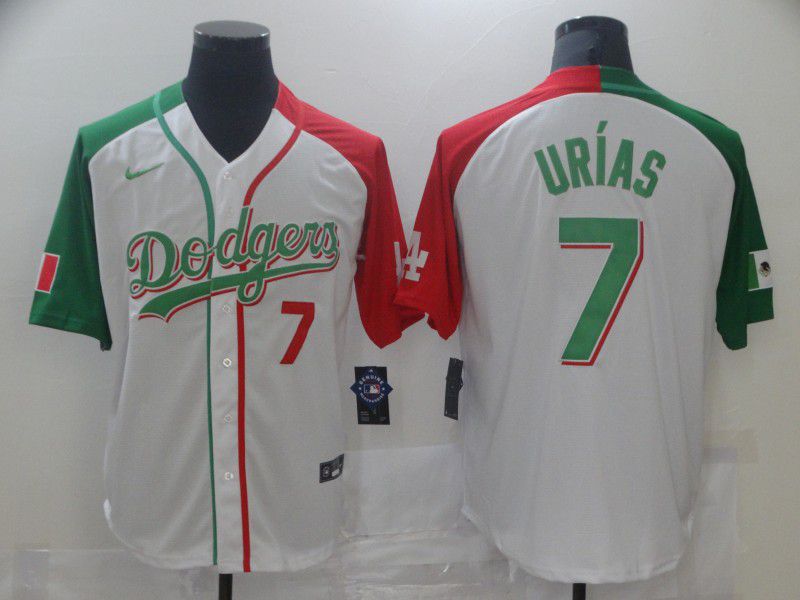 Men Los Angeles Dodgers #7 Urias White green Game Nike 2021 MLB Jerseys